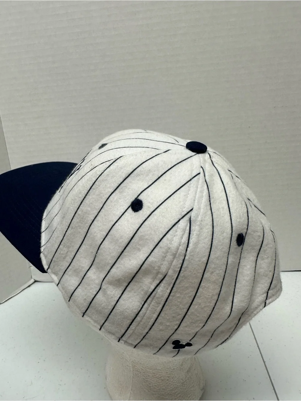 Disney Mickey Mouse Original Pinstripe Snapback Hat Navy White Baseball Cap